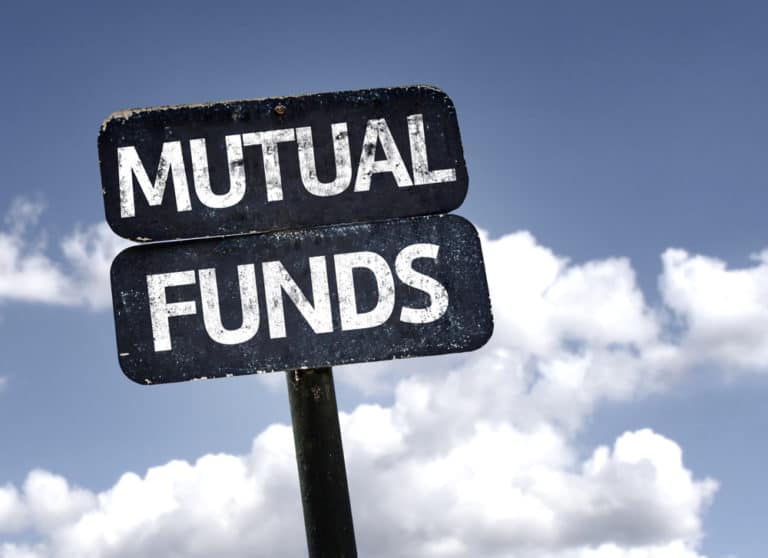 Mutual Funds sign with clouds and sky background