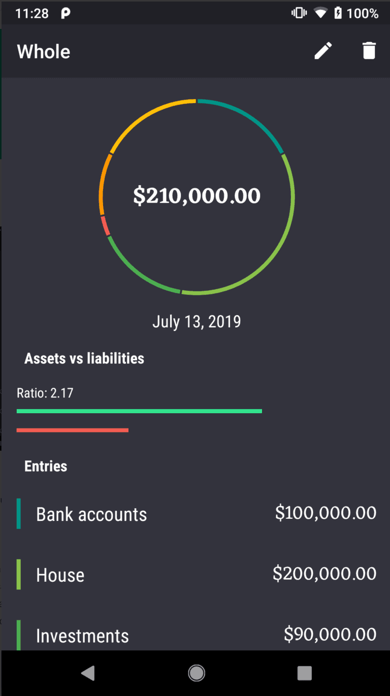 Net worth tracker app for Android: Whole Net Worth Tracker
