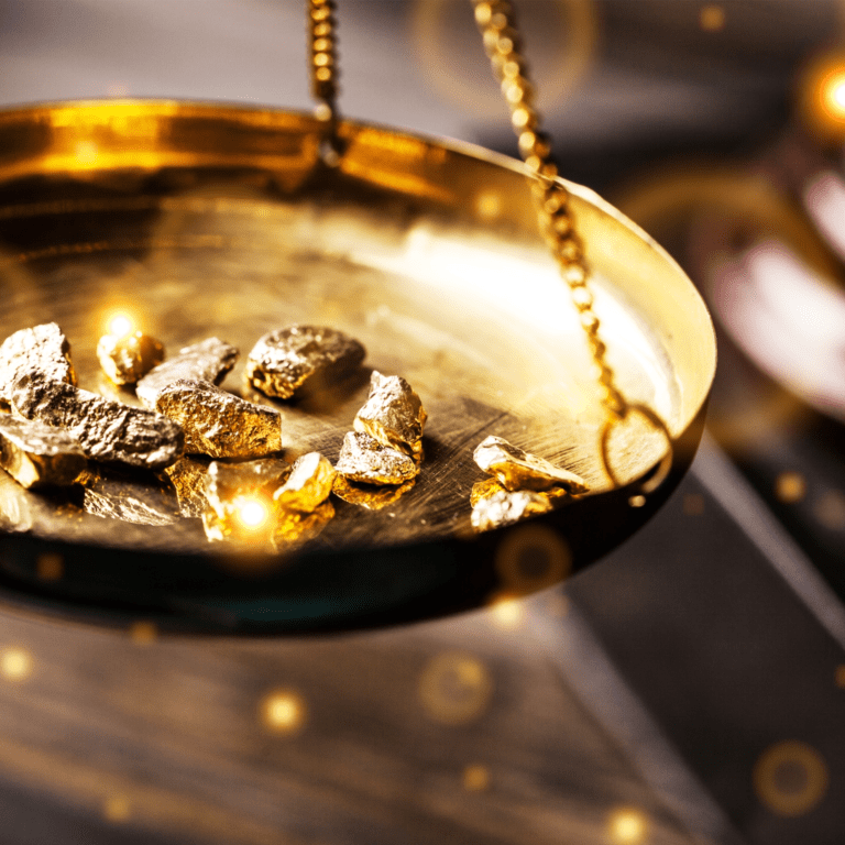 Precious Metals Portfolio Tracking App: precious metals cover - scales with gold nuggets